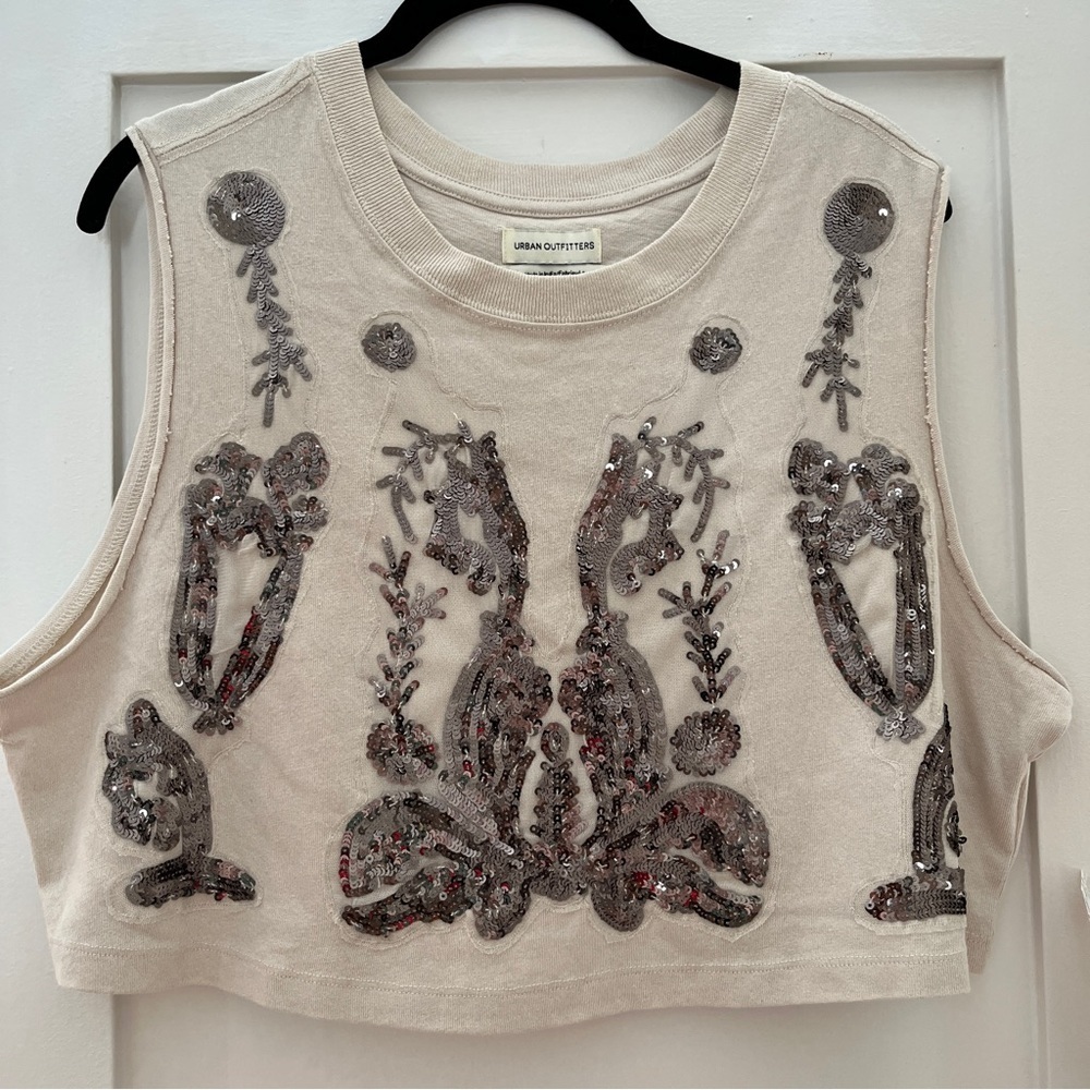 NWT Urban Outfitters Cropped Muscle Tank Top with Sequin Embellishment
